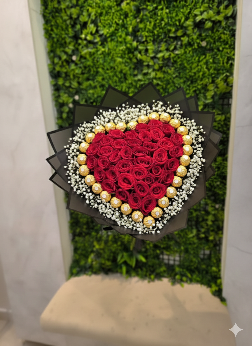 Heart-Shaped Bouquet with Chocolates